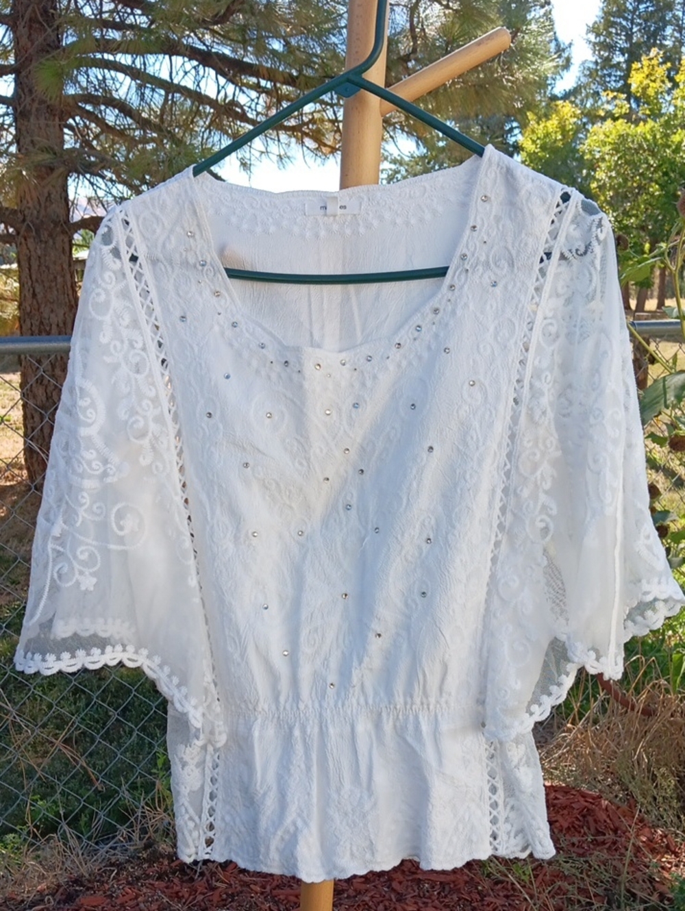 Maurices White Embroidered Peplum Long Sleeve Top